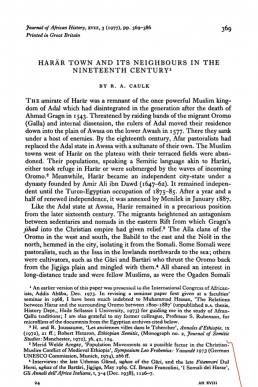 HARAR TOWN AND ITS NEIGHBOURS IN THE NINETEENTH CENTURY1